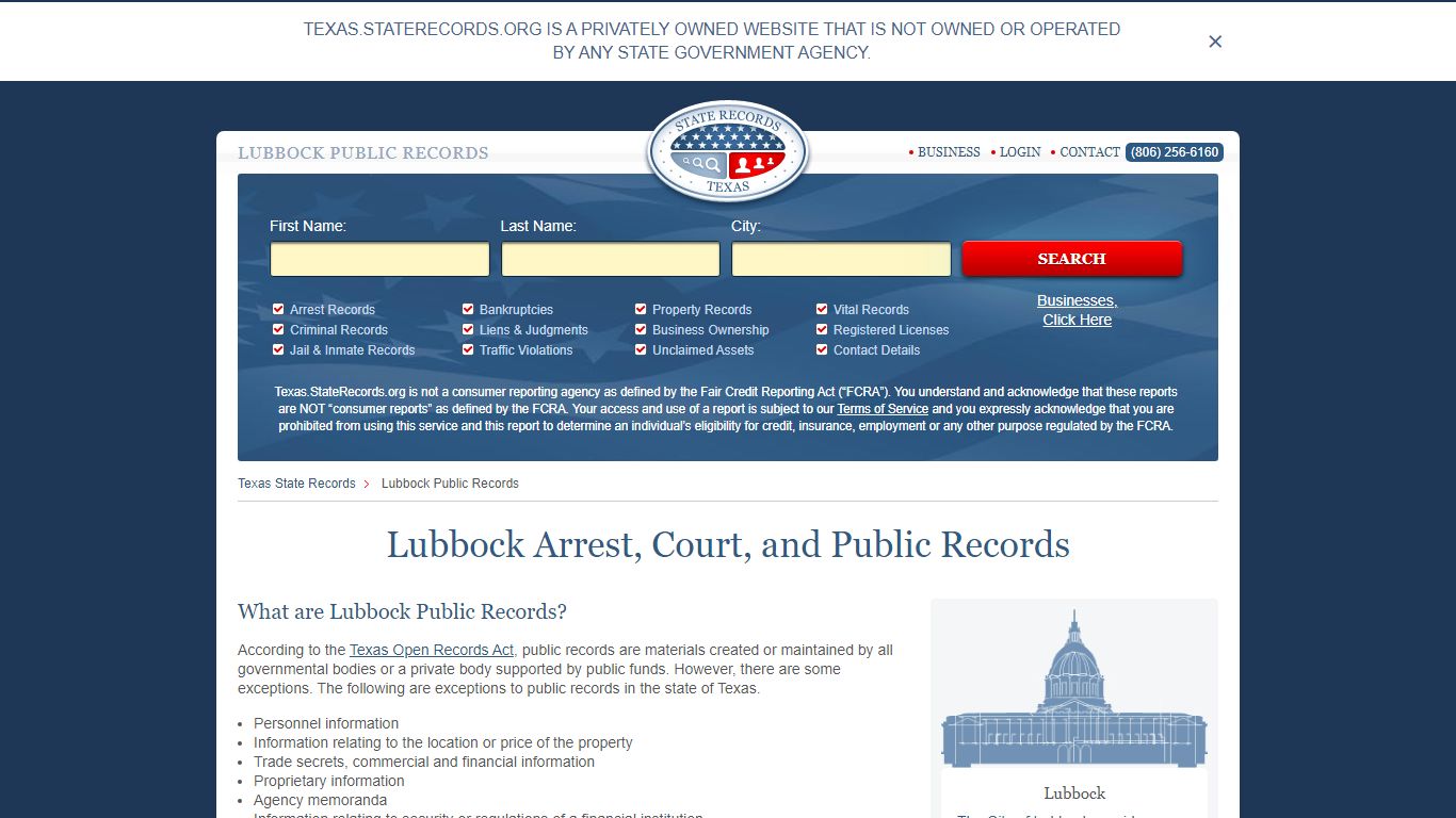 Lubbock Arrest and Public Records | Texas.StateRecords.org