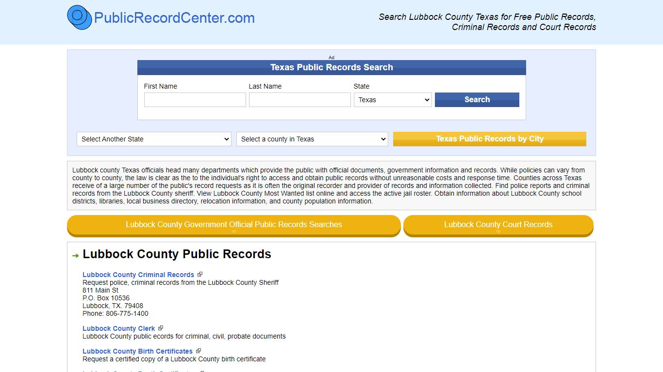 Lubbock County Texas Free Public Records - Court Records - Criminal Records